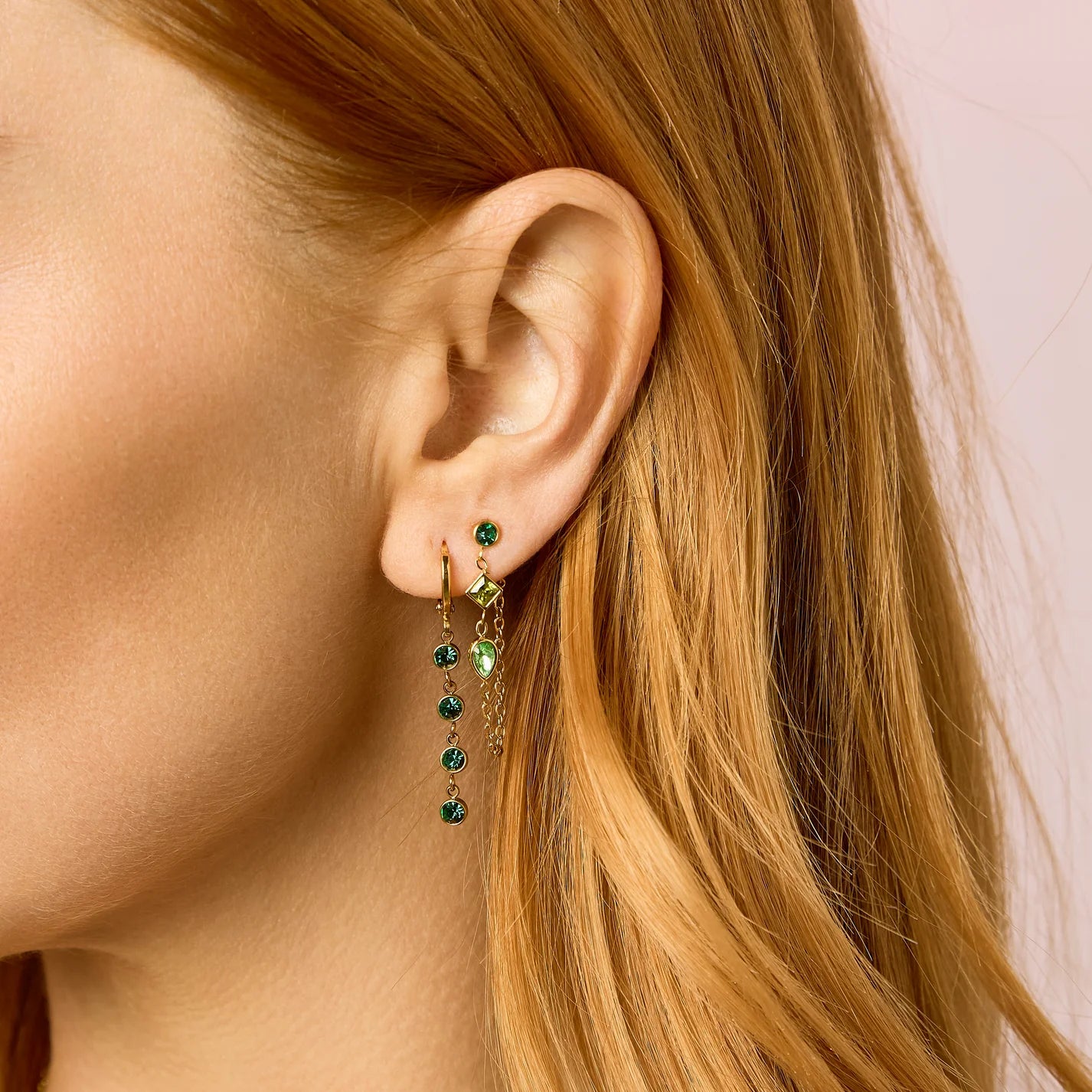 Bijoux De Mimi Ellica Droplet Huggie Earrings - Gold & Green