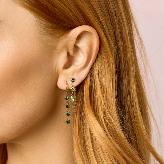Bijoux De Mimi Ellica Droplet Huggie Earrings - Gold & Green