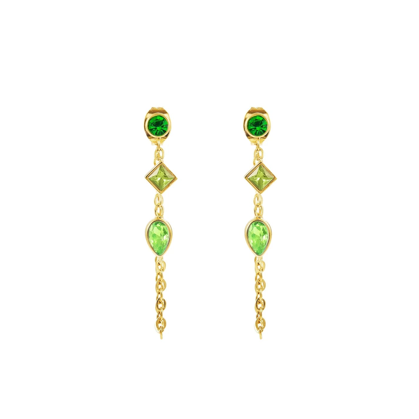 Bijoux De Mimi Emma Droplet Chain Studs - Gold & Green