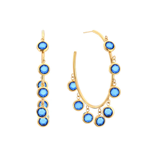 Bijoux De Mimi Faiza Droplet Hoops - Gold & Blue