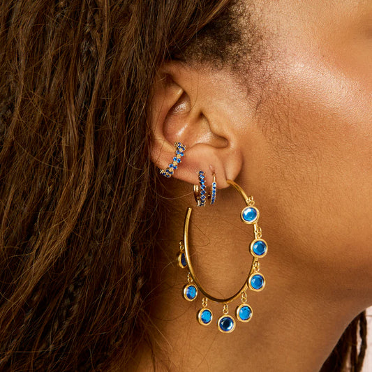 Bijoux De Mimi Faiza Gold & Blue Droplet Hoops