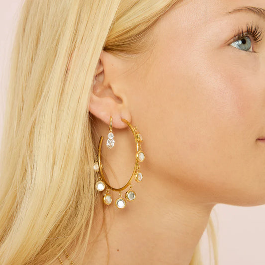 Bijoux De Mimi Faiza Gold & Crystal Droplet Hoops