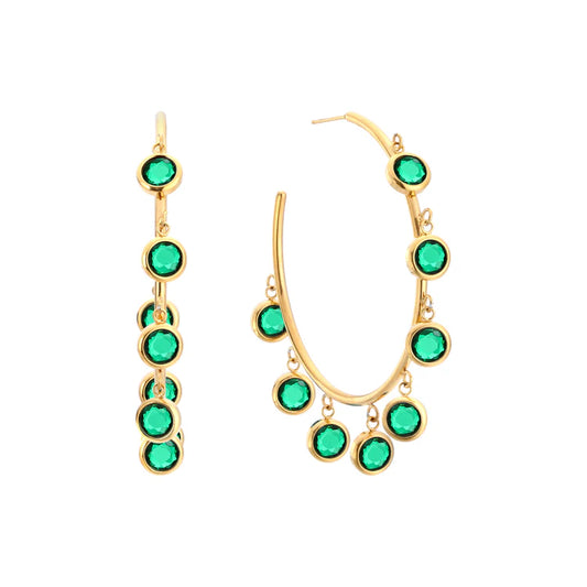 Bijoux De Mimi Faiza Droplet Hoops - Gold & Green
