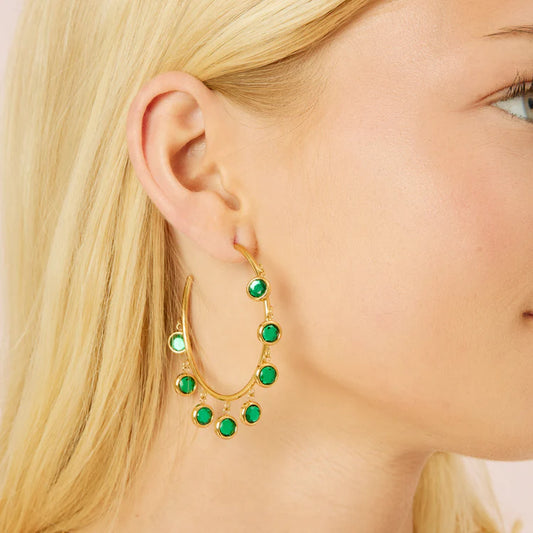 Bijoux De Mimi Faiza Gold & Green Droplet Hoops