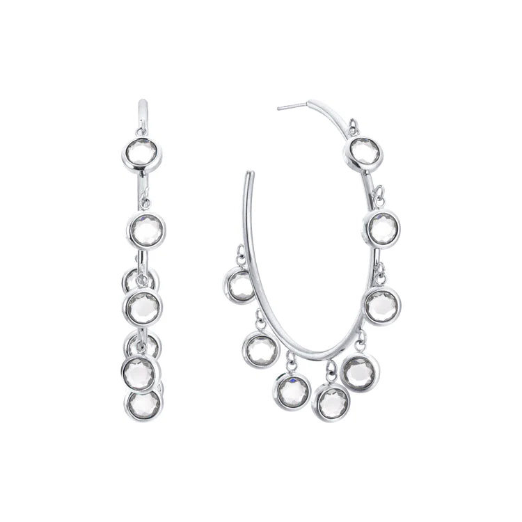 Bijoux De Mimi Faiza Silver & Crystal Droplet Hoops
