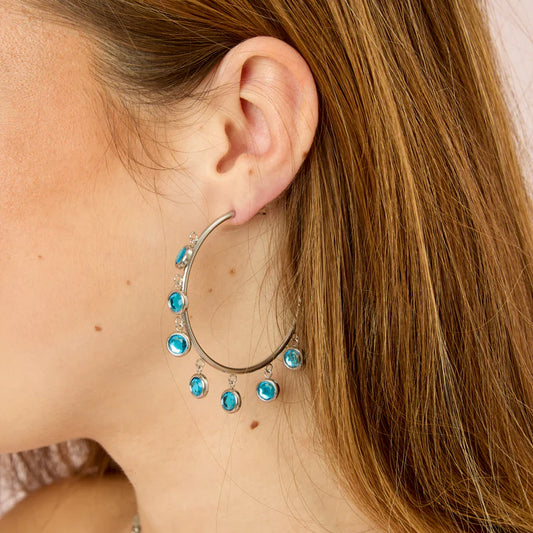 Bijoux De Mimi Faiza Silver & Turquoise Droplet Hoops