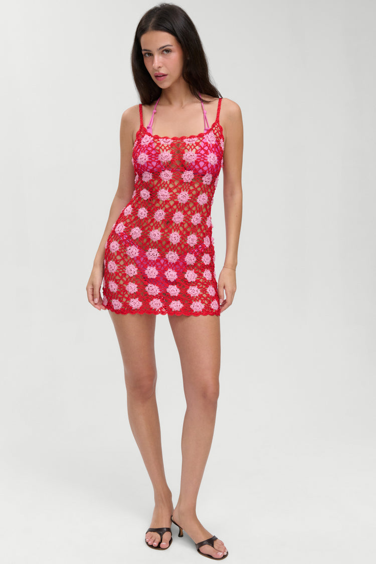 Frankies Bikinis Julie Crochet Mini Dress - Crochet Rose