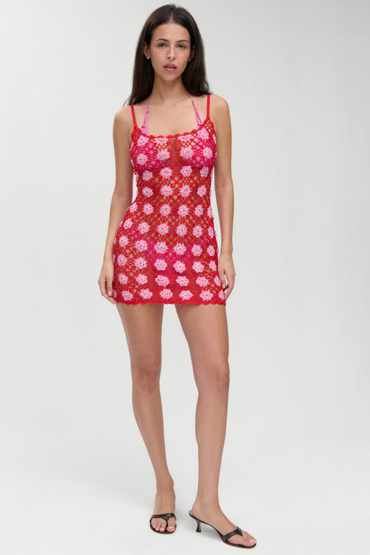 Frankies Bikinis Julie Crochet Mini Dress - Crochet Rose
