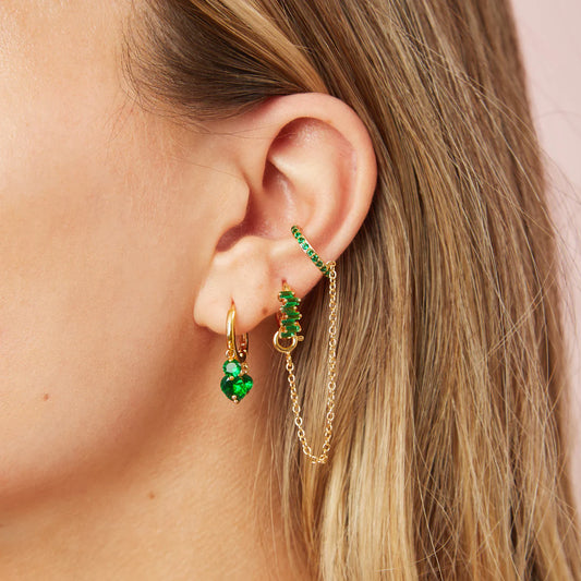 Bijoux De Mimi Iris Green Gold Waterfall Huggie Earrings