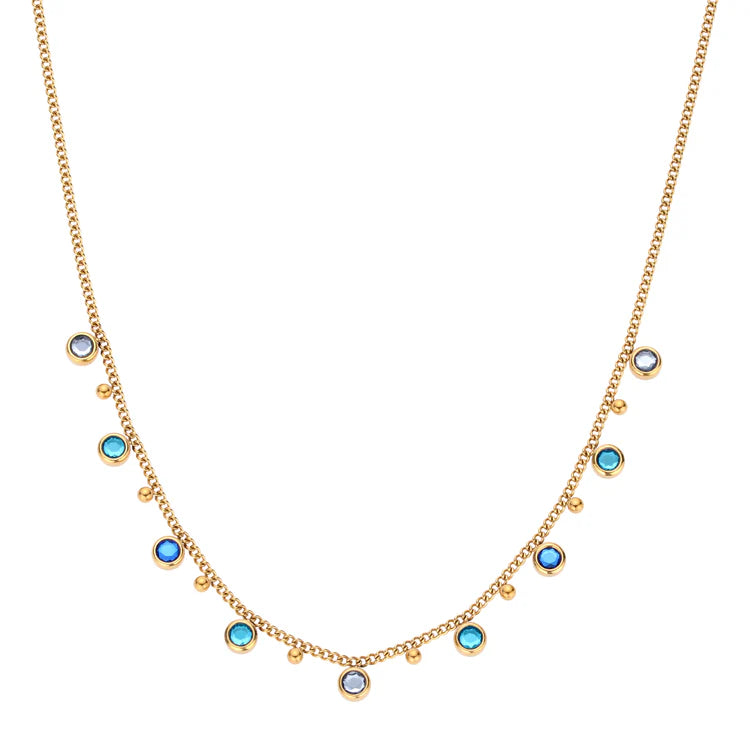 Bijoux De Mimi Grace Multi Droplet Necklace Gold & Blue