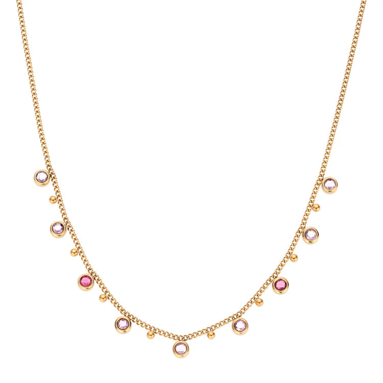 Bijoux De Mimi Grace Multi Droplet Necklace Gold & Pink