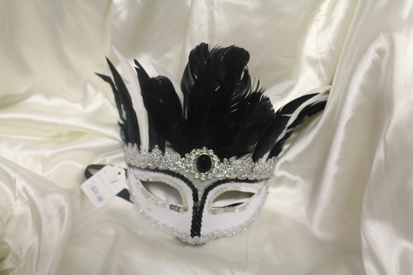 White Feather Masquerade Mask with Gem