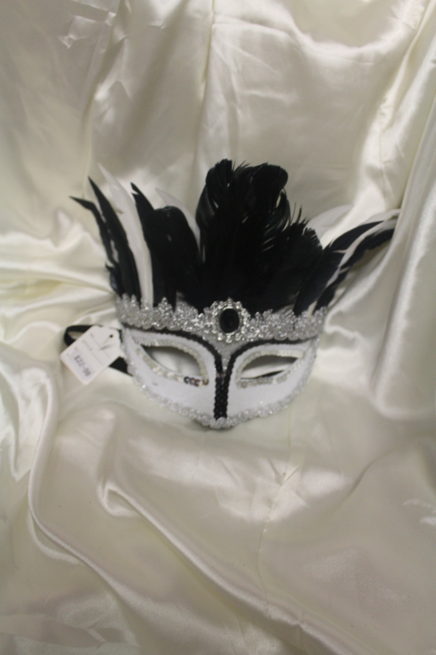 White Feather Masquerade Mask with Gem