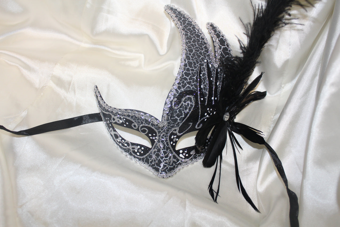 Black Pointed Feather Masquerade Mask