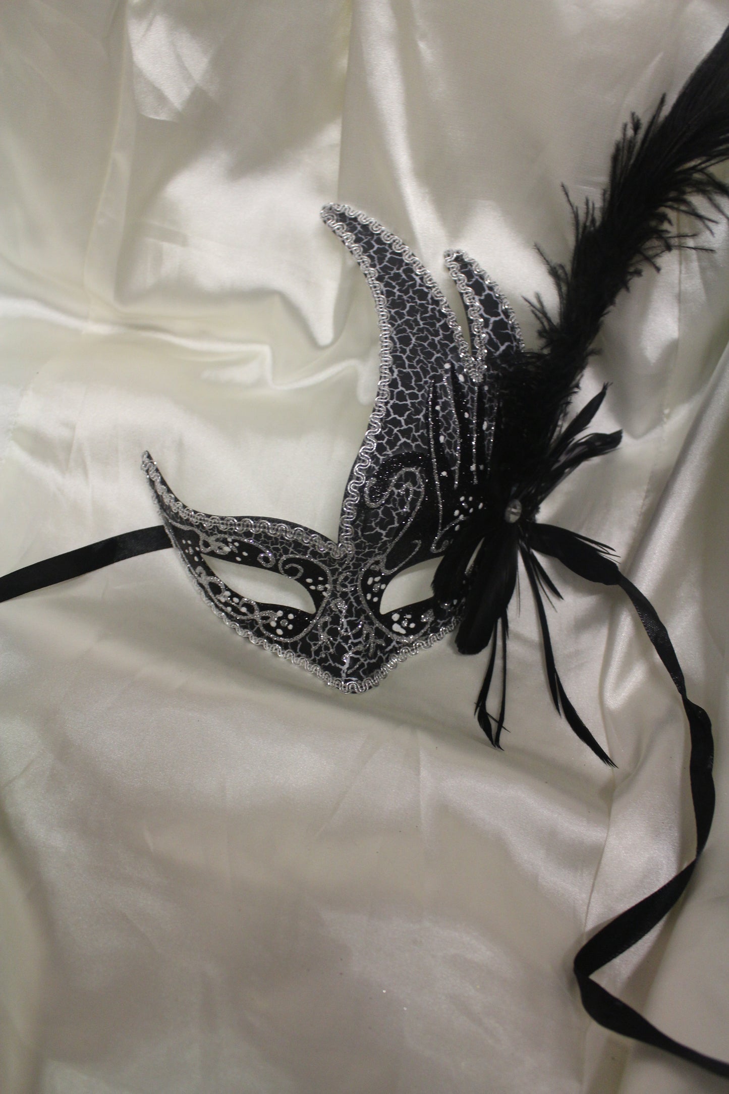 Black Pointed Feather Masquerade Mask