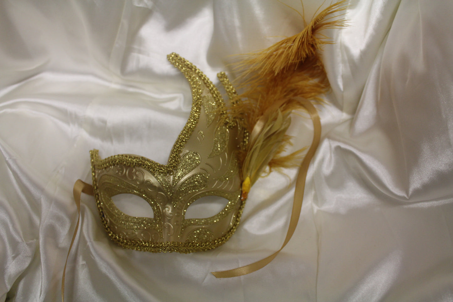 Gold Pointed Feather Masquerade Mask