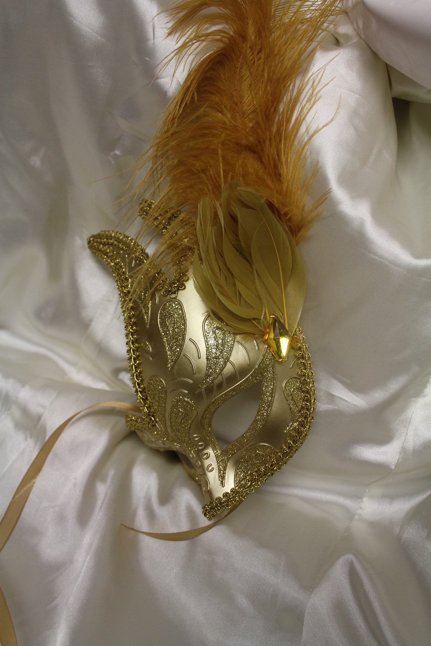 Gold Pointed Feather Masquerade Mask