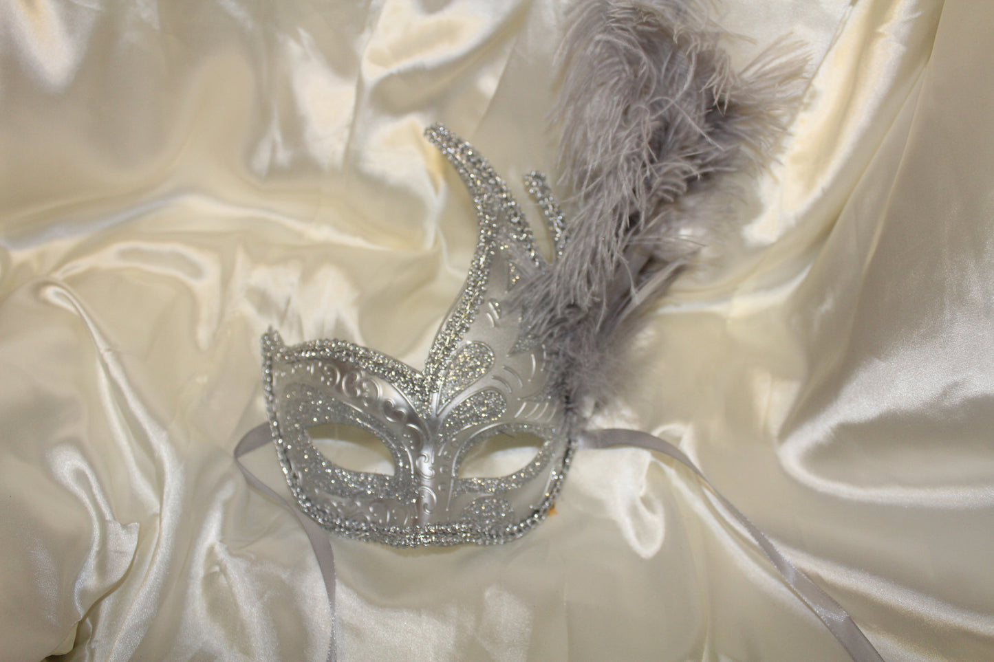 Silver Pointed Feather Masquerade Mask