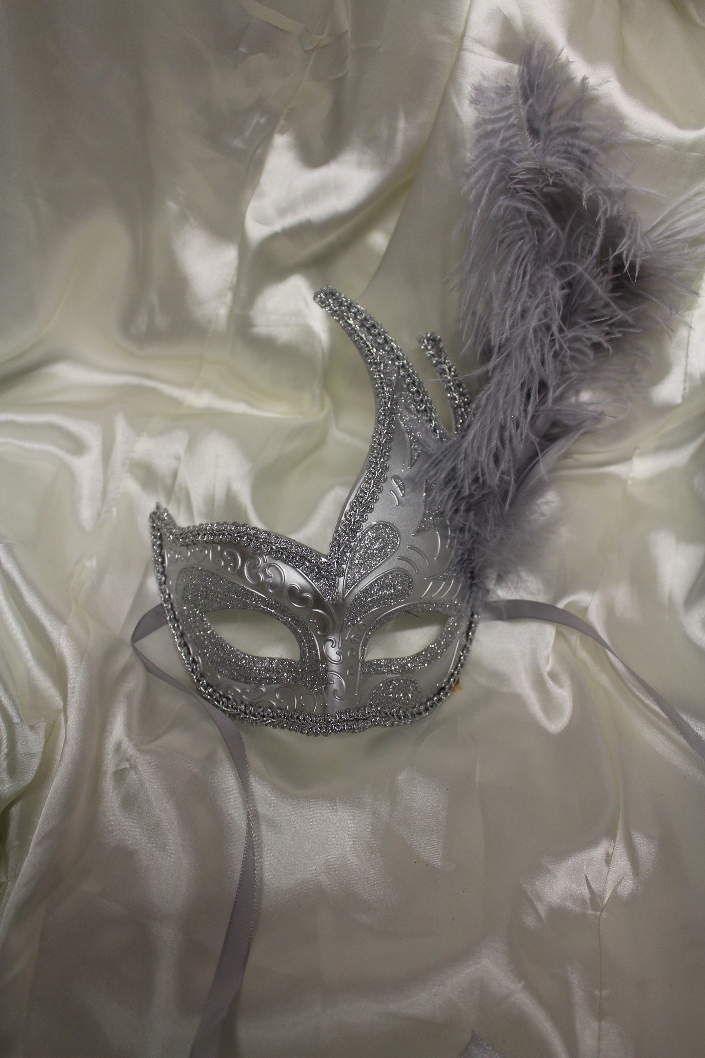 Silver Pointed Feather Masquerade Mask