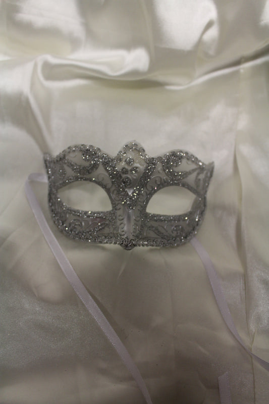 Silver Ornate Glitter Masquerade Mask