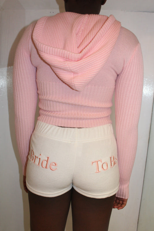 White & Pink 'Bride To Be' Towelling Shorts