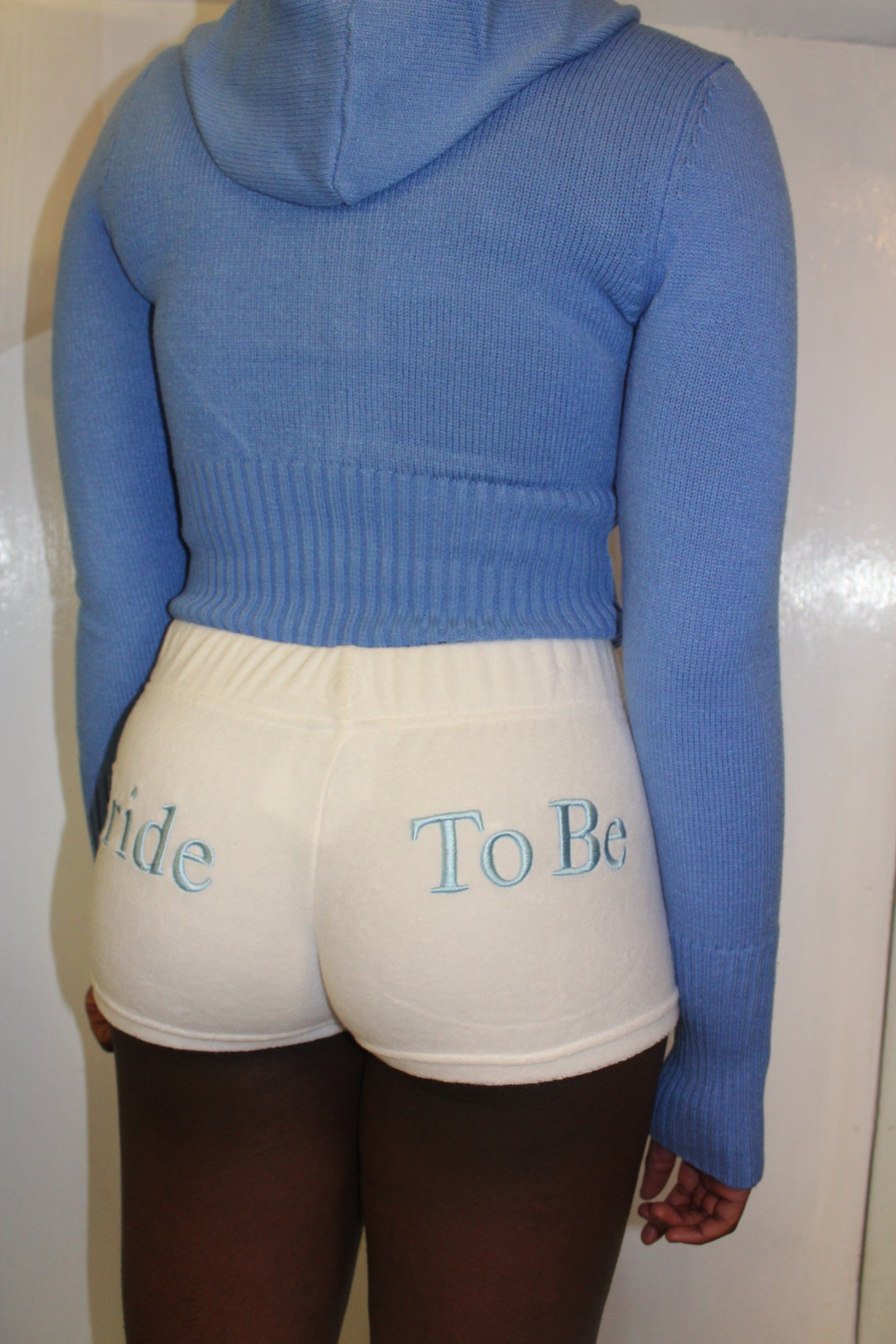 White & Blue 'Bride To Be' Towelling Shorts