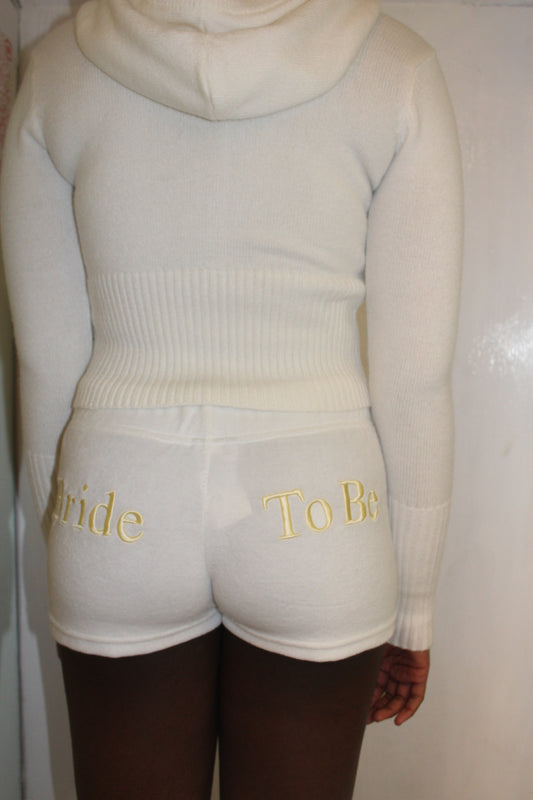 White & Cream 'Bride To Be' Towelling Shorts