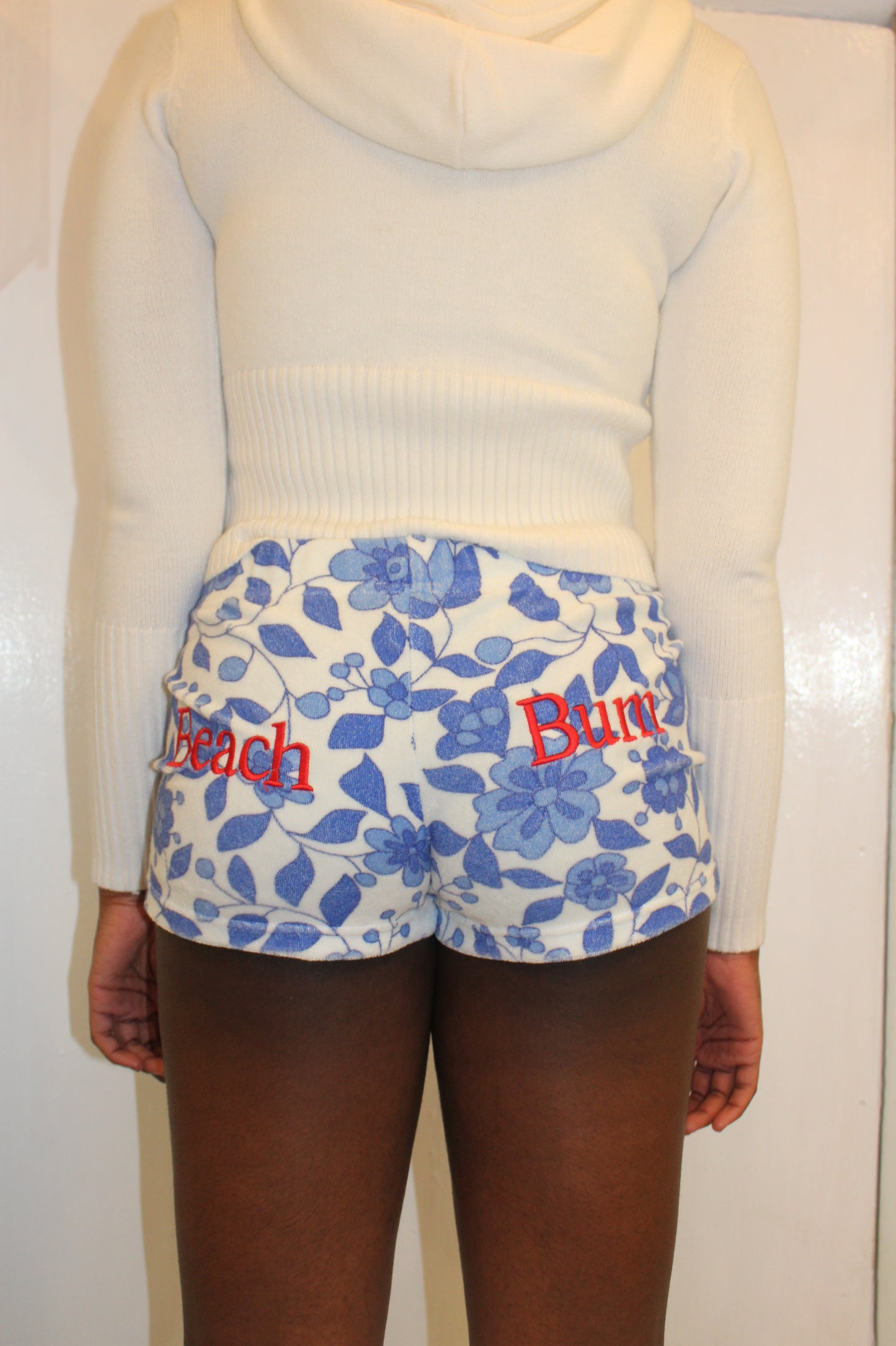 Blue Floral 'Beach Bum' Towelling Shorts