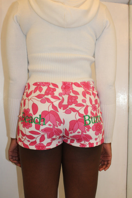 Pink Floral 'Beach Bum' Towelling Shorts
