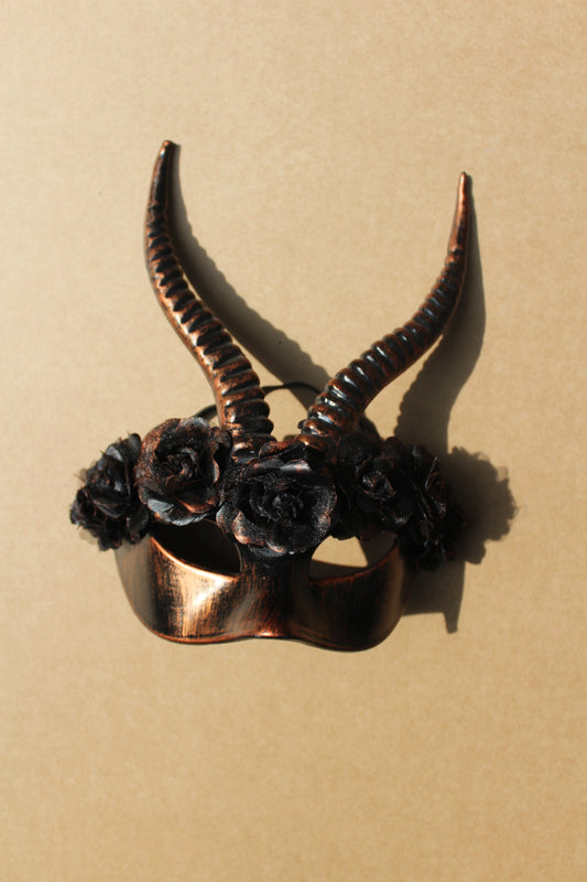Bronze Horned Roses Masquerade Mask