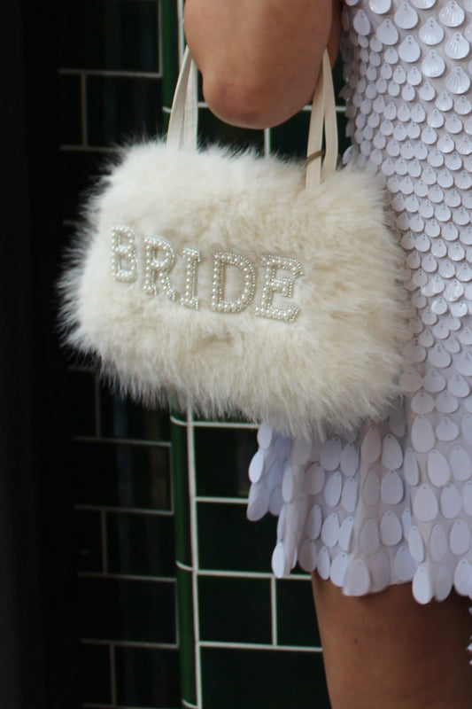 White Fur Bejewelled Bride Handbag