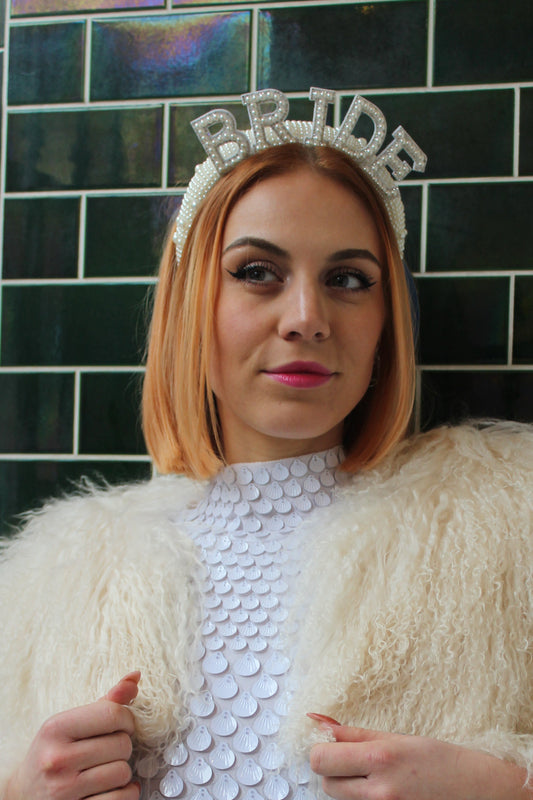 Pearl Embellished Bride Spell-out Headband