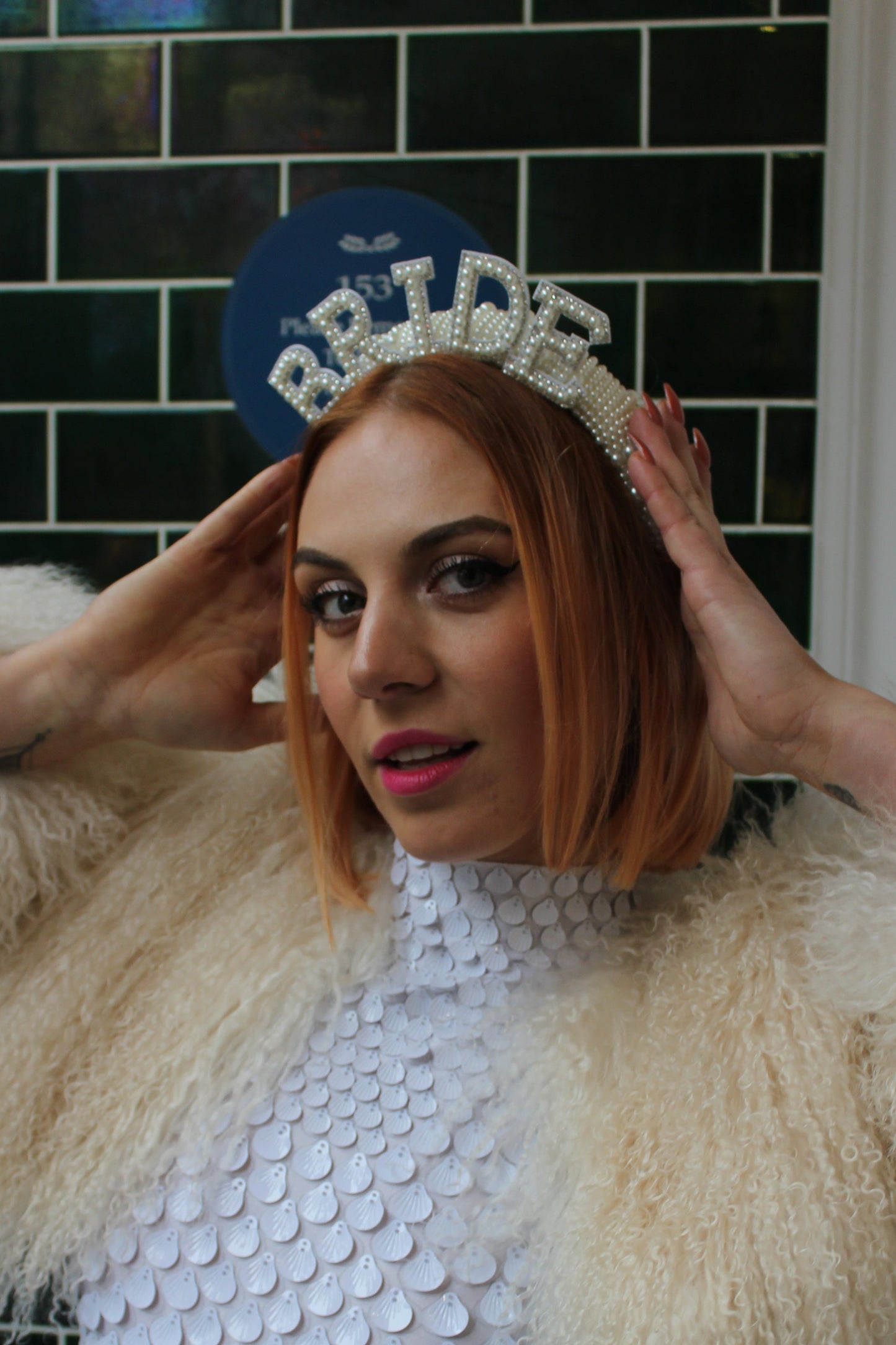 Pearl Embellished Bride Spell-out Headband