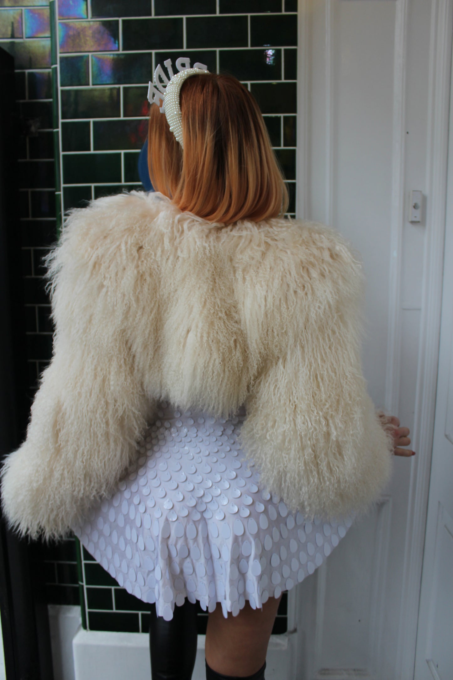 Cropped Mongolian Fur Jacket - Cream