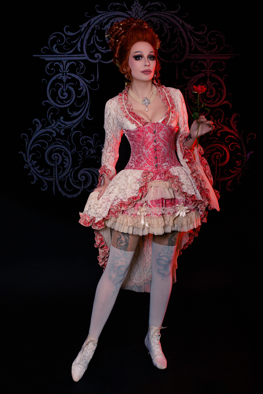 IN STORE ONLY - Lolita Mini Skirt in Coral & Cream Jacquard