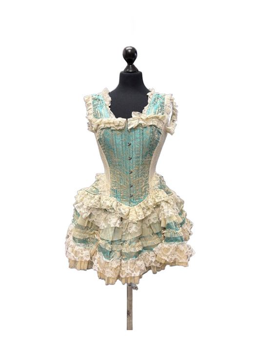 IN STORE ONLY - Lolita Mini Skirt in Turquoise Jacquard with Lace