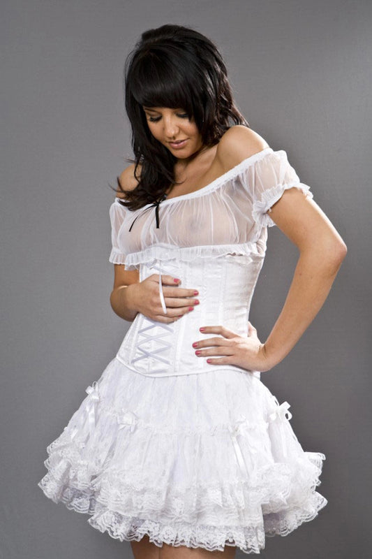 IN STORE ONLY - Lolita Mini Skirt in White Satin with White Lace