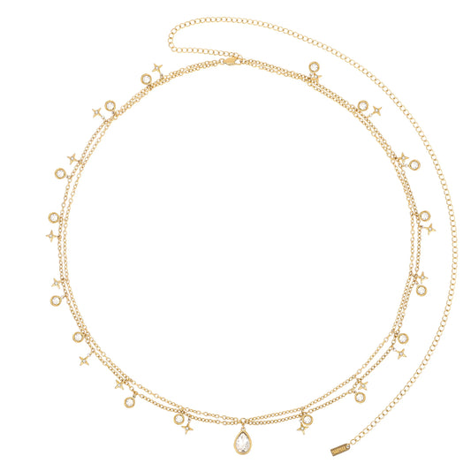 Bijoux De Mimi Lara Double Star Stacking Belly Chain - Gold & Crystal