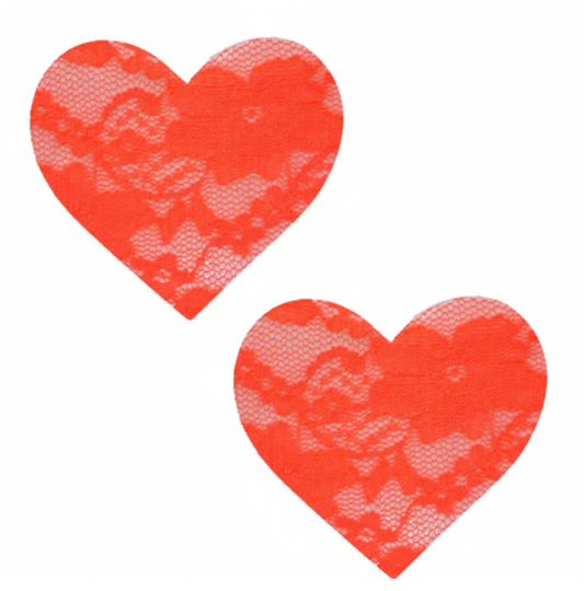 Neva Nude Neon Orange Creamsicle Lace UV I Heart U Nipple Cover Pasties