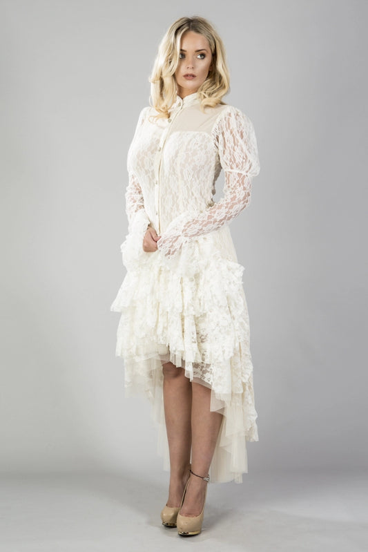 Ophelie Long Burlesque Skirt - Cream Lace