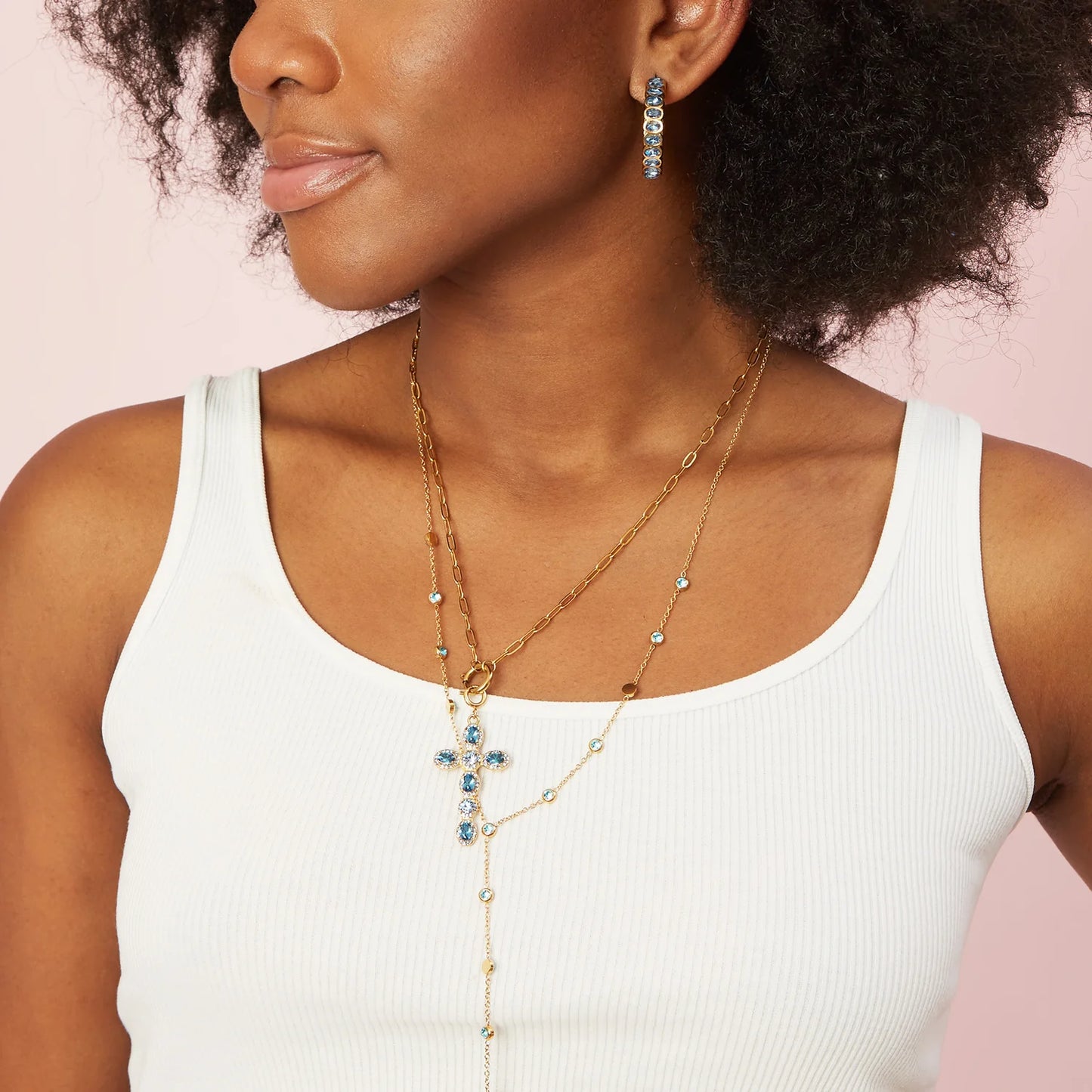 Bijoux De Mimi Phoebe Cross Pendant Charm - Gold Turquoise