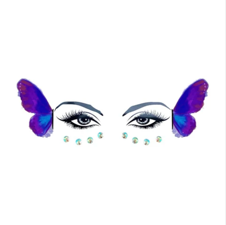 Neva Nude Purple Butterfly Flutterby Face Tattoo With Jewels
