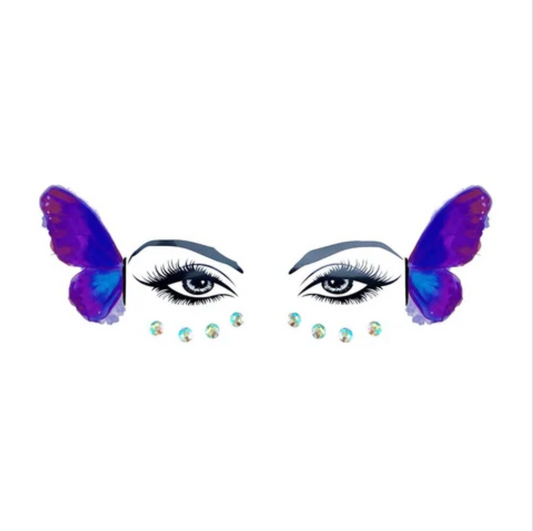 Neva Nude Purple Butterfly Flutterby Face Tattoo With Jewels