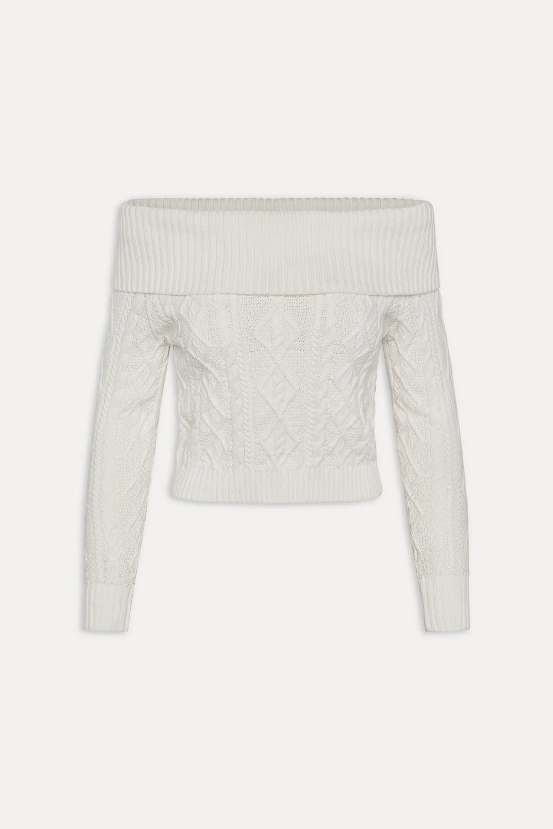 Frankies Bikinis Saint Off the Shoulder Knit Sweater - Cloud White