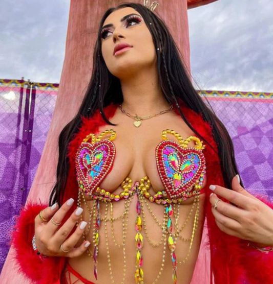 Red Heart Crystal Carnival Bra