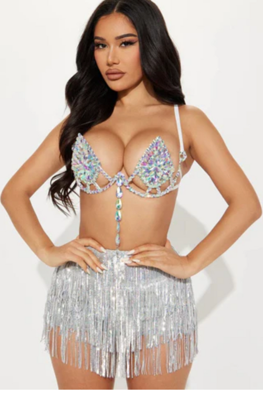 Frozen Iridescent Crystal Carnival Bra
