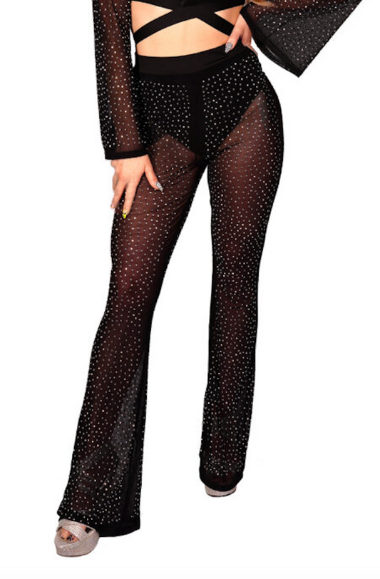 Black Mesh Rhinestone Flares