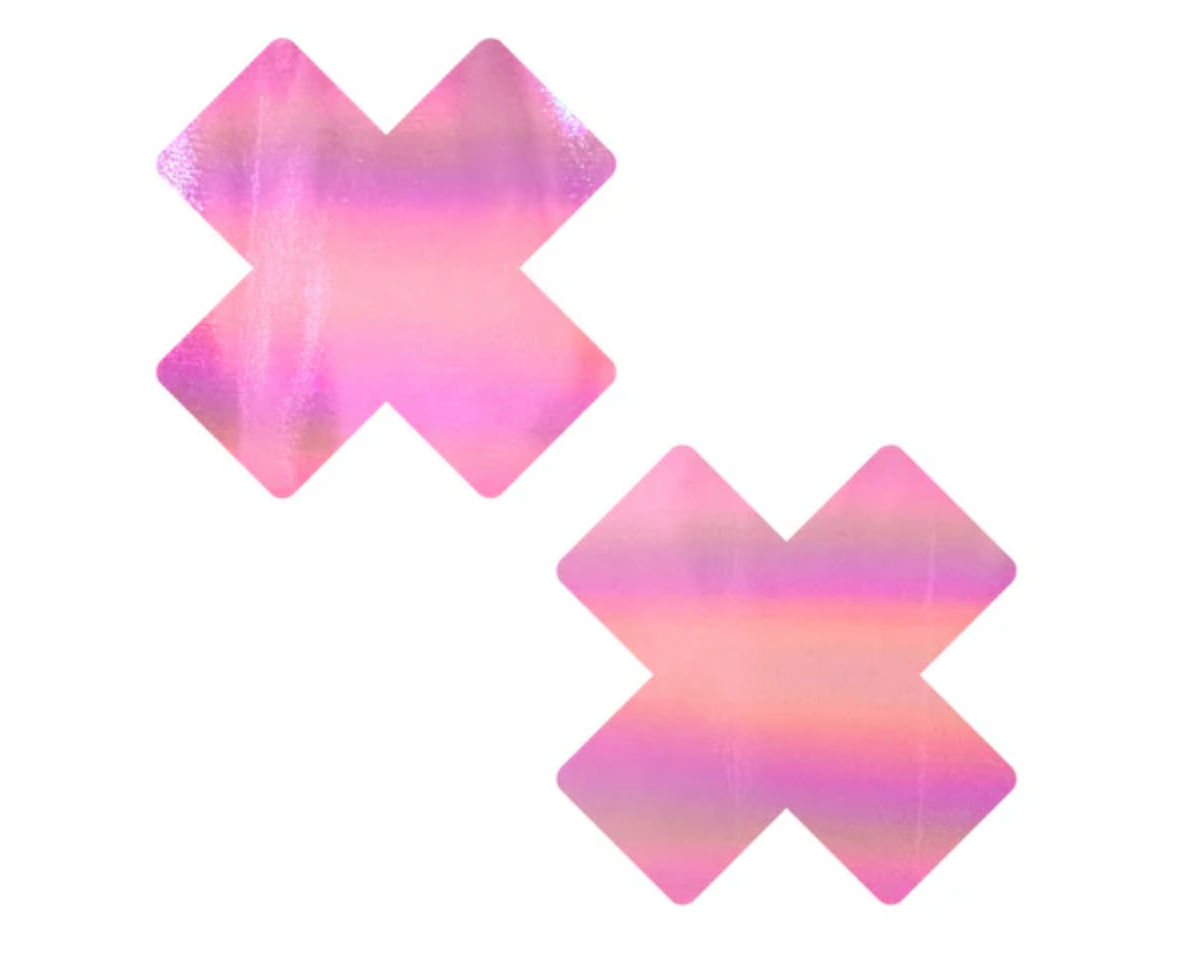 Neva Nude Love Heart Bare Pink Shimmer Holographic X Nipple Pasties
