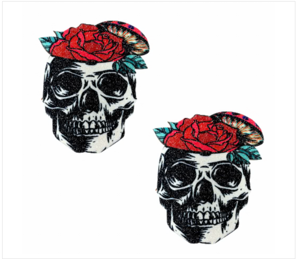 Neva Nude Former Funghi White Glitter Skull Nipple Cover Pasties