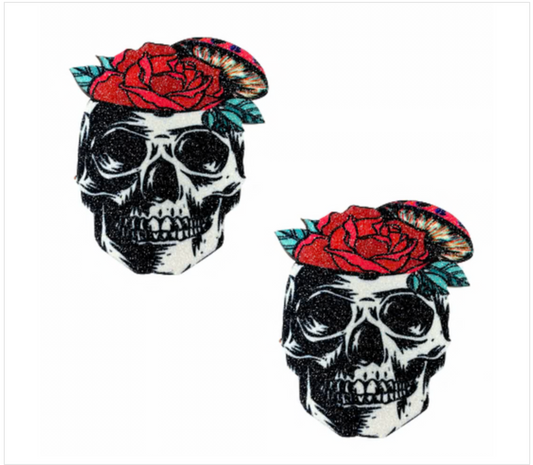 Neva Nude Former Funghi White Glitter Skull Nipple Cover Pasties